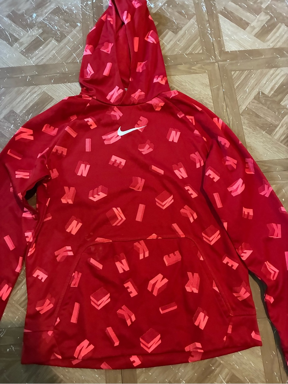 Nike Red Pullover Hoodie with Pink Graphic Accents